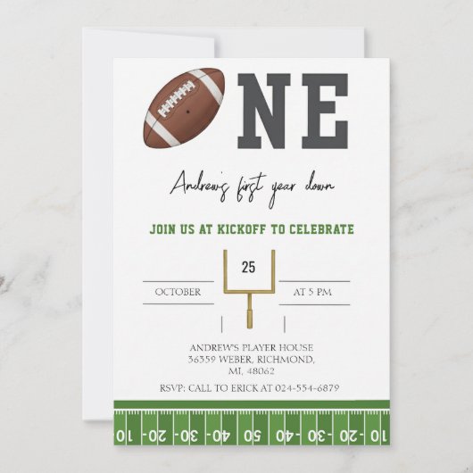 Personalize First Year Down American Football  Einladung (Vorderseite)