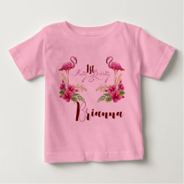 Personalize Flamingo Hibiskus Pink Girly Birthday Baby T-shirt