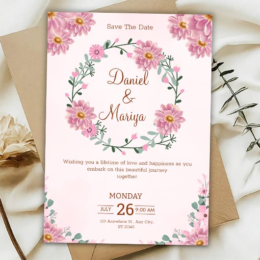 Personalize Floral wedding Invitation Einladung