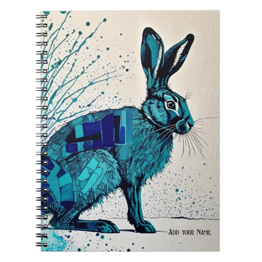 PERSONALIZE GIFT - Abstrakt Blue Hare | Notizbuch Notizblock (Vorderseite)