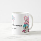 Personalize Girl Gnome Pink Blue Birthday Candle Kaffeetasse (VorderseiteRechts)