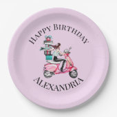 Personalize Girl on Scooter Happy Geburtstag Pappteller (Vorderseite)