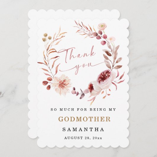 Personalize Godmutter Dankeschön Karte (Vorne/Hinten)