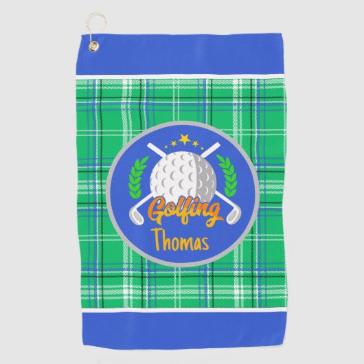 Personalize Golf Green Plaid Golfhandtuch (Vorderseite)
