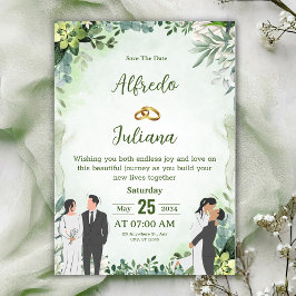 Personalize green leafy best wedding Invitation Einladung