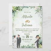 Personalize green leafy best wedding Invitation Einladung (Vorderseite)
