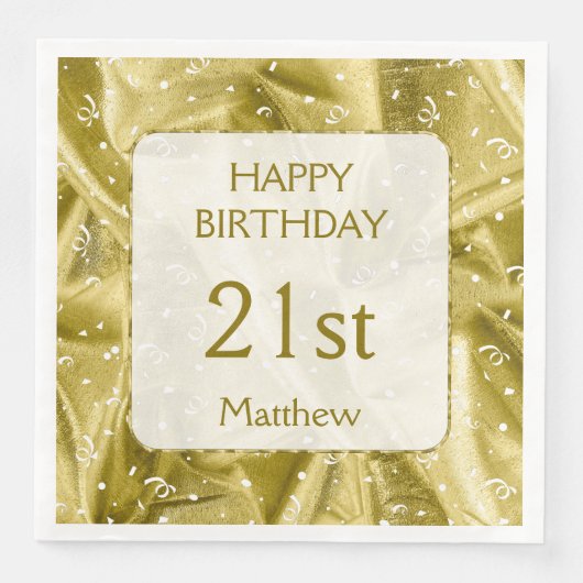 Personalize: "Happy Birthday" Gold Textured Serviette (Vorderseite)