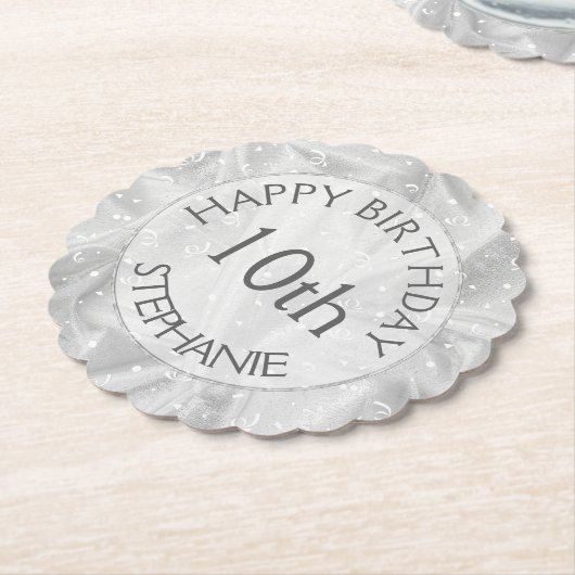 Personalize: "Happy Birthday" Silver Textured Untersetzer (angewinkelt)