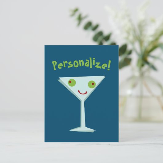 Personalize Happy Martini Postkarte (Stehend Vorderseite)