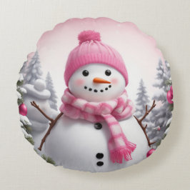Personalize: Happy Pink Scarf Xmas Snowman Rundes Kissen