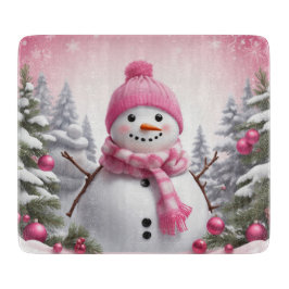 Personalize: Happy Pink Scarf Xmas Snowman Schneidebrett