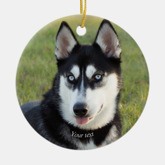 Personalize Happy playful Siberian Husky puppy Keramik Ornament (Vorne)