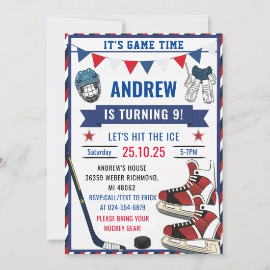 Personalize Ice Hockey Birthday Sports Party  Einladung (Vorderseite)