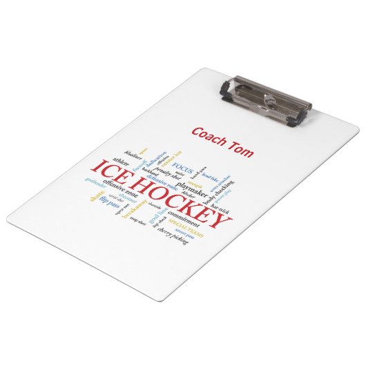 Personalize, Ice Hockey Coach Vielen Dank in Worte Klemmbrett (Schrägansicht)