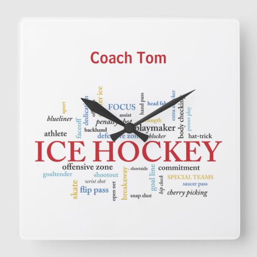 Personalize, Ice Hockey Coach Vielen Dank in Worte Quadratische Wanduhr (Vorderseite)