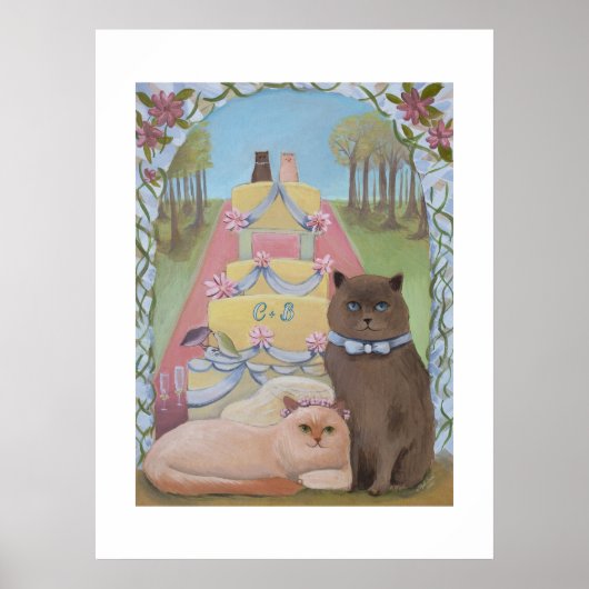 Personalize Initials Wedding Cats Art Print Poster (Vorne)