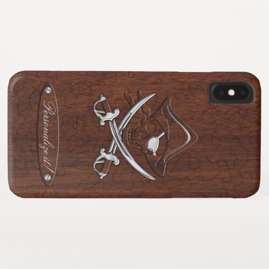 Personalize it! Wet Nautical Mahogany Pirate Skull Case-Mate iPhone Hülle (Rückseite (Horizontal))