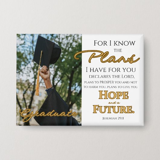 Personalize Jeremiah 29:11 Grad Cap Scripture Button (Vorderseite)
