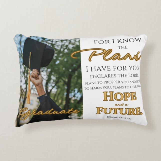 Personalize Jeremiah 29:11 Grad Cap Scripture Dekokissen (Vorderseite)