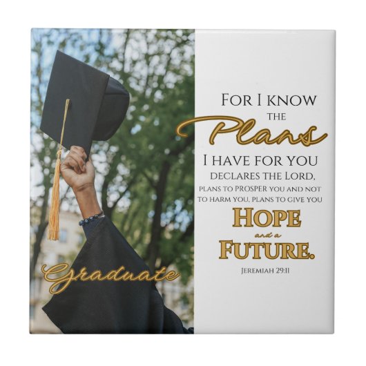 Personalize Jeremiah 29:11 Grad Cap Scripture Fliese (Vorderseite)