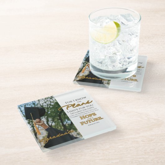 Personalize Jeremiah 29:11 Grad Cap Scripture Glasuntersetzer (Schrägansicht)