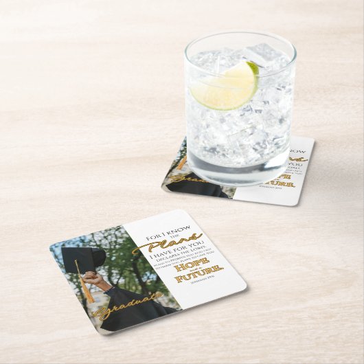 Personalize Jeremiah 29:11 Grad Cap Scripture Rechteckiger Pappuntersetzer (Vor Ort)