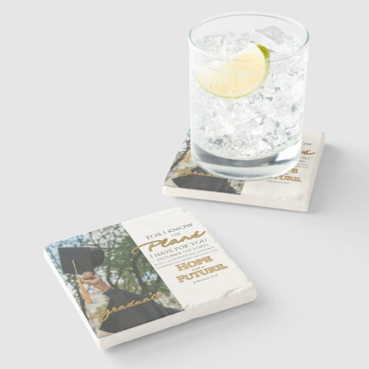 Personalize Jeremiah 29:11 Grad Cap Scripture Steinuntersetzer (Seitenansicht)