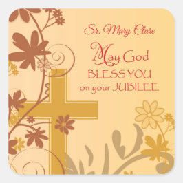 Personalize, Jubilee Anniversary Nun Cross, Wirbel Quadratischer Aufkleber
