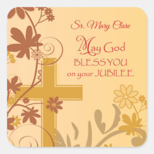 Personalize, Jubilee Anniversary Nun Cross, Wirbel Quadratischer Aufkleber