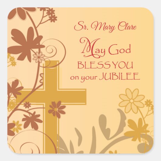 Personalize, Jubilee Anniversary Nun Cross, Wirbel Quadratischer Aufkleber (Vorderseite)