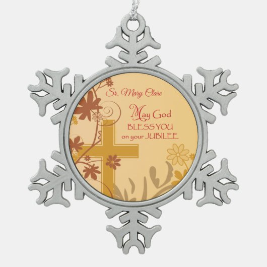 Personalize, Jubilee Anniversary Nun Cross, Wirbel Schneeflocken Zinn-Ornament (Vorderseite)