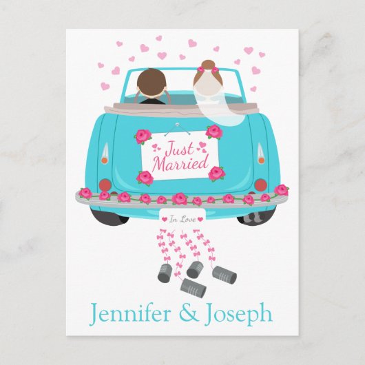 Personalize Just Married Blue Wedding Ankündigung (Vorderseite)