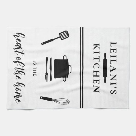 Personalize Kitchen Heart Zuhause White Geschirrtuch (Horizontal)