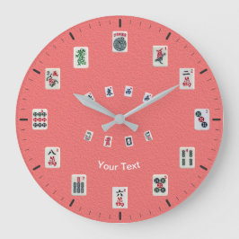 Personalize MahJong Tiles Design on Pink Große Wanduhr