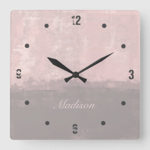 Personalize modern art light pink gray quadratische wanduhr