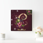 Personalize Monogram C Wall Clock Quadratische Wanduhr (Zuhause)