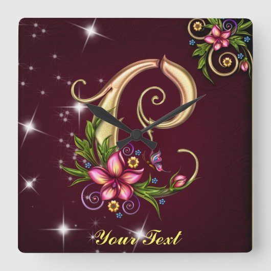 Personalize Monogram C Wall Clock Quadratische Wanduhr (Vorderseite)