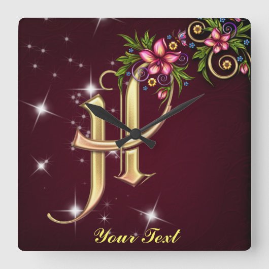 Personalize Monogram H Wall Clock Quadratische Wanduhr (Vorderseite)