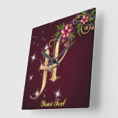 Personalize Monogram H Wall Clock Quadratische Wanduhr (Winkel)
