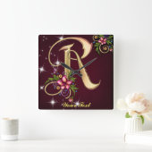 Personalize Monogram R Wall Clock Quadratische Wanduhr (Zuhause)