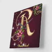 Personalize Monogram R Wall Clock Quadratische Wanduhr (Winkel)