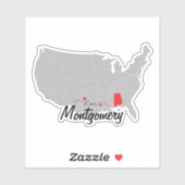 Personalize - Montgomery, Alabama Map US Aufkleber (Blatt)