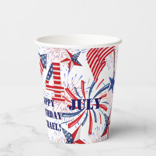 Personalize Name 4. Juli Happy Birthday Set of Pappbecher (Rückseite)