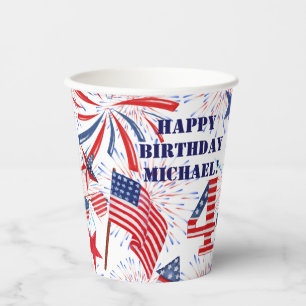 Personalize Name 4. Juli Happy Birthday Set of Pappbecher