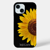 Personalize Name Black Case with Yellow Sunflower  (Rückseite)