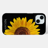 Personalize Name Black Case with Yellow Sunflower  (Rückseite (Horizontal))