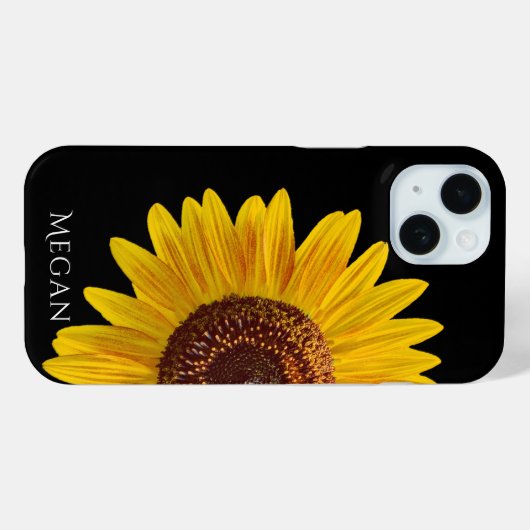 Personalize Name Black Case with Yellow Sunflower  (Rückseite (Horizontal))