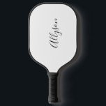 Personalize Name, Black Script, Vertical on White Pickleball Schläger<br><div class="desc">Personalize your name vertically in black script text on white background.</div>