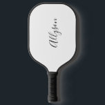 Personalize Name, Black Script, Vertical on White Pickleball Schläger<br><div class="desc">Personalize your name vertically in black script text on white background.</div>