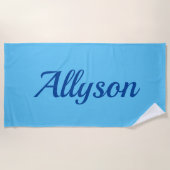 Personalize Name, Deep Blue Script / Sky Blue Strandtuch (Vorderseite)